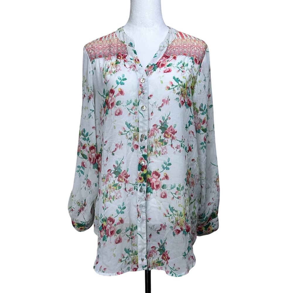 Fig & Flower Womens Sheer‎ Floral Paisley Flowy Boho Hippie Blouse Size XL